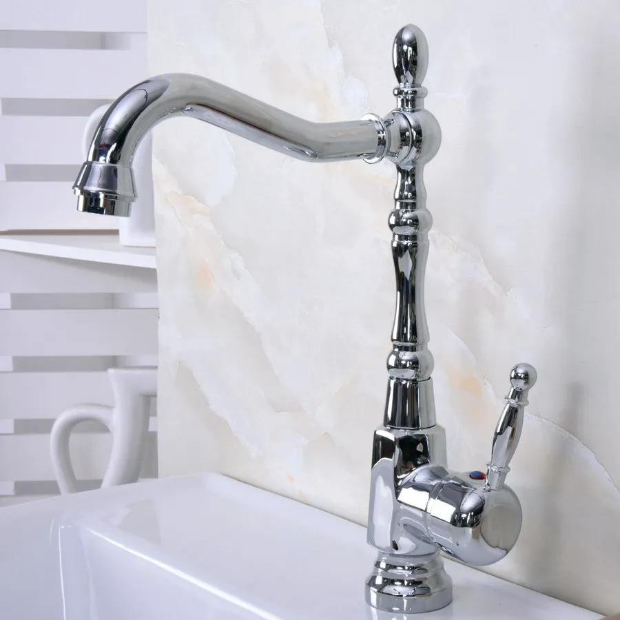 

Modern Polished Chrome Brass Swivel Spout Bathroom Sink Faucet Kitchen Basin Cold And Hot Water Mixer Taps Dnfc2