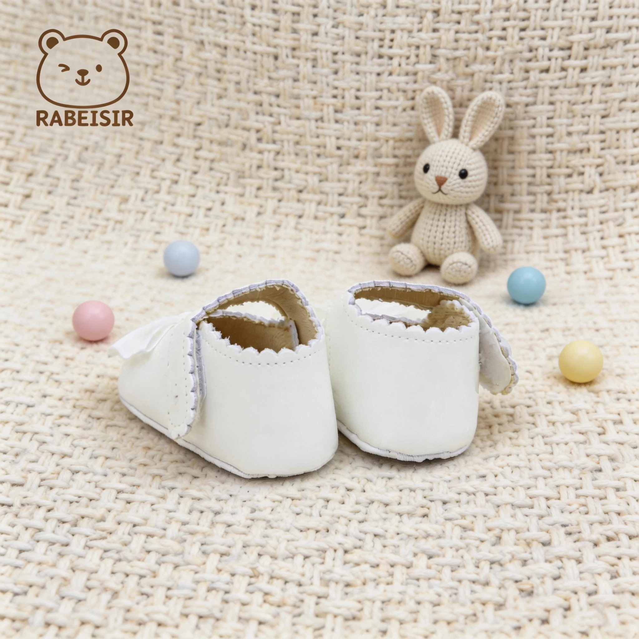 0-18 Months Baby Girl Shiny Mary Jane Shoes with Large Bow, Scalloped Edge, Velcro Fastener, Soft Sole, Baby Walking Shoes
