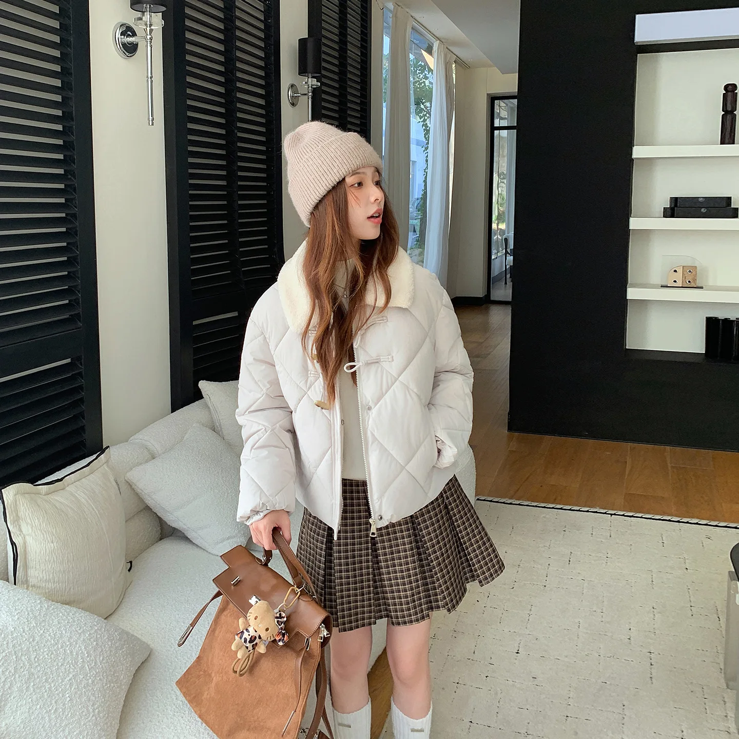 Short Winter Jacket New Thickened 2026 Diamond Pattern Warm Cotton Coat