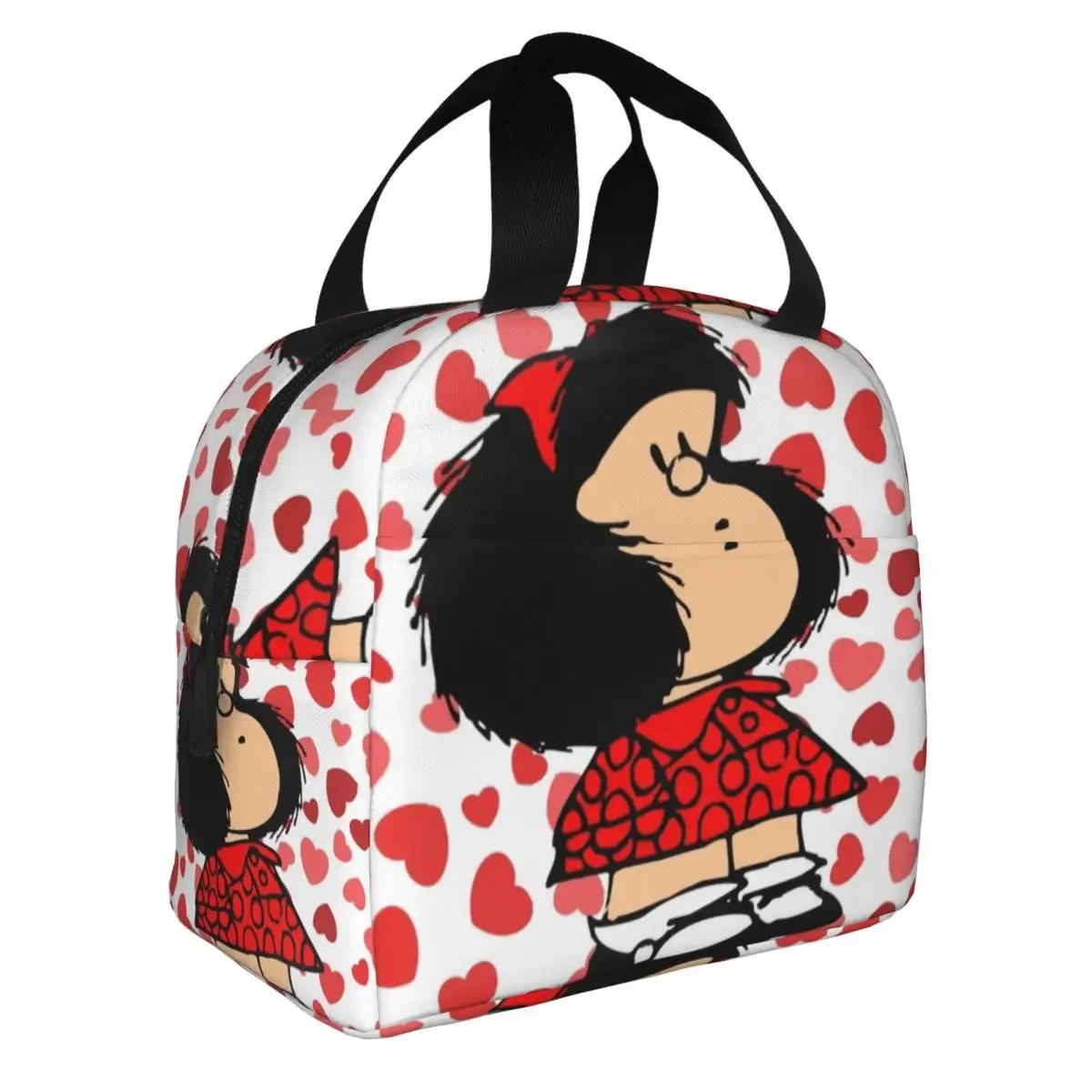 Bolsa de almuerzo con aislamiento de corazón de Mafalda para hombres y mujeres, bolsa enfriadora, contenedor de comida, caja de almuerzo de alta capacidad de dibujos animados de Amina, trabajo al aire libre