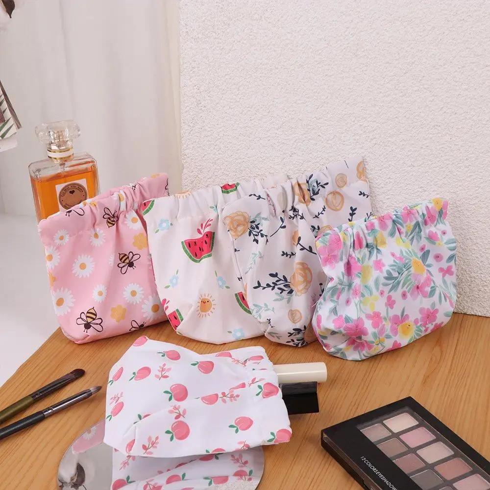 Pu Leather Mini Cosmetic Bag Simple Makeup Bag Flower Leaf Spring Bag Storage Bag Automatic Closed Coin Purse Outdoor