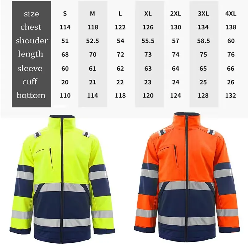 Safety Reflective Jacket Fleece Two Tone Workwear Work Clothes with Multi Pockets Windproof Jacket for Men