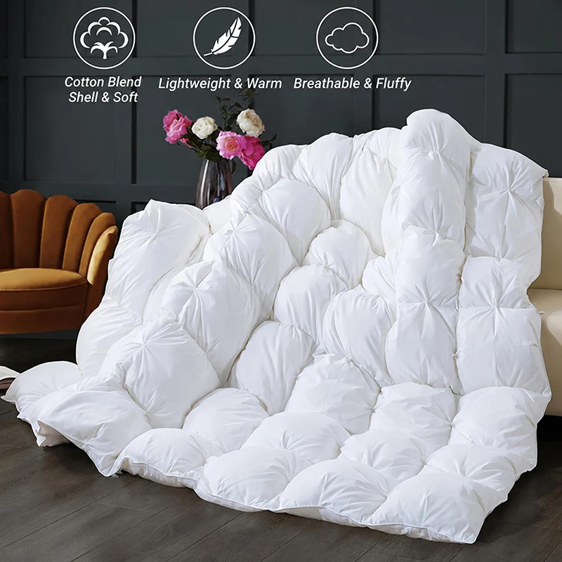 Luxury 100% White Goose Down Comforter Fluffy 3D Baffle Box Quilted Fall Winter Duvet Insert King Lightweight Warm Feather Quilt