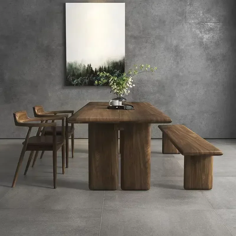 Scandinavian Wabi-sabi Style Solid Wood Dining Table Modern Simple Log Style Dining Table Rectangular Office Desk Workbench