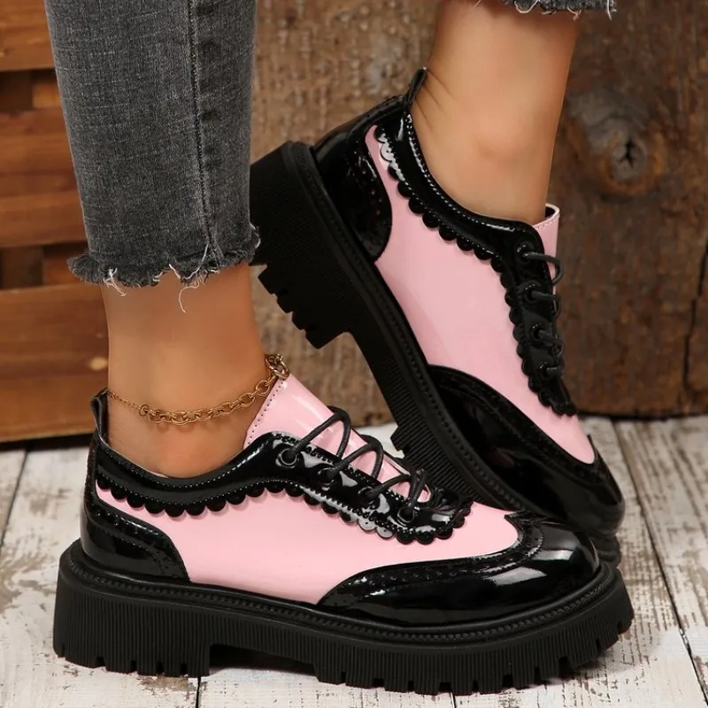 2026 women brogue shoes cross tied mixed color round toe wingtip oxfords casual footwear Lady's fashionable multi-color loafers