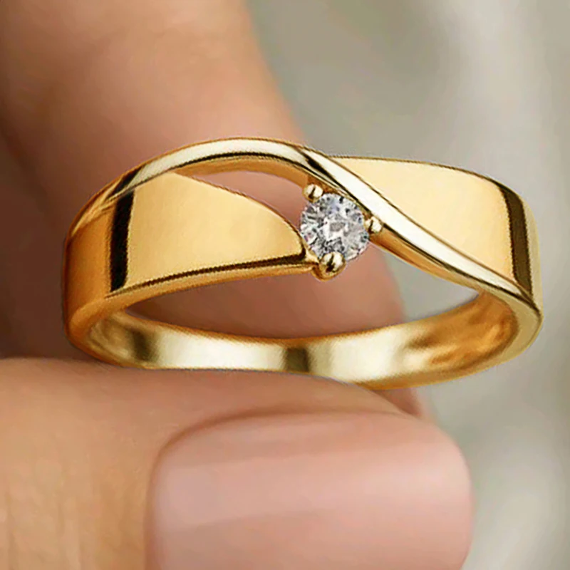 Huitan Damen-Ringe mit gedrehtem Band und einem kleinen Zirkonia, minimalistische Verlobungs- und Eheringe, Modeschmuck für Frauen – Detail 5