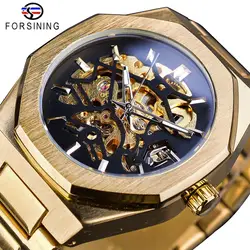 Forsining 2022 Gold Mechanical Automatic Watches For Men Skeleton Waterproof Clock Top Brand Luxury Luminous Hands Wristwatches