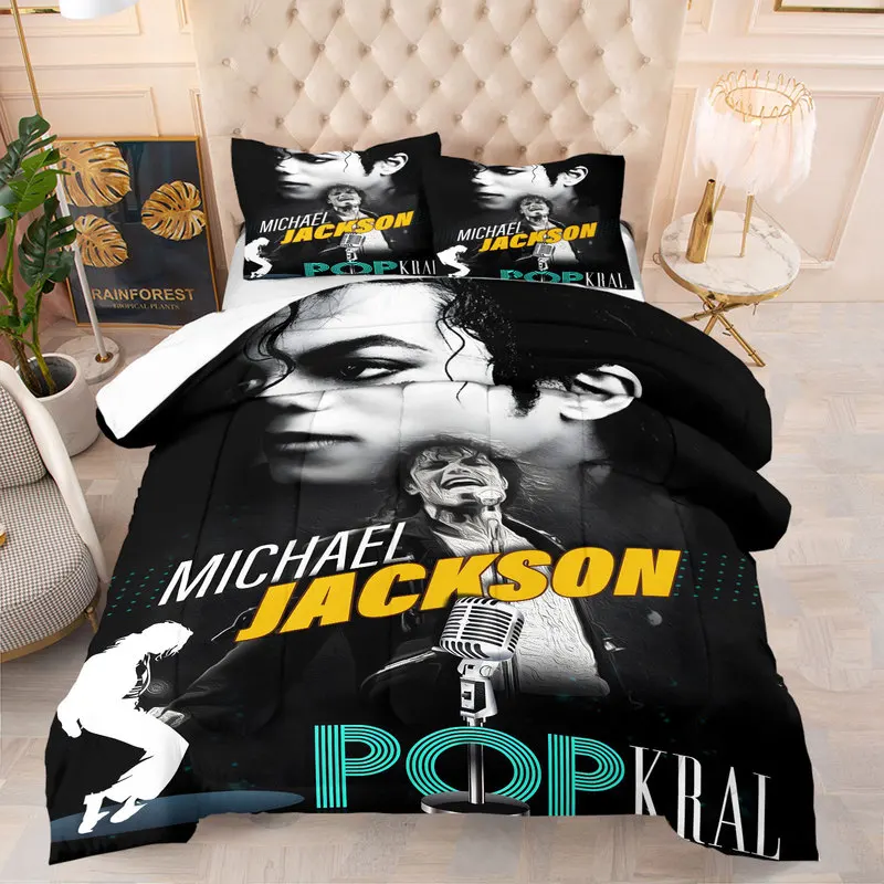 Michael Jackson Print Comforter Set Classic The King Of Pop Stage Collage Bed Set Vintage Cozy Quilt Set Bedroom Home Decor Gift