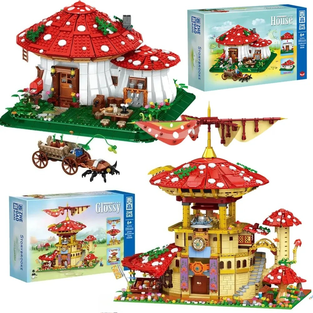 

2233PCS Or 2763PCS Creative Ganoderma Hotel Fairy Tale Mushroom House Building Blocks Architecture Assemble Toy Girl Kids Gifts