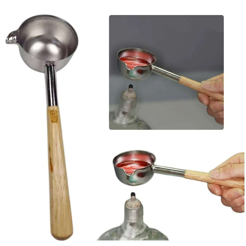 Dental Lab Stainless Steel Wax Spoon with Wooden Handle Dentist Laboratory Wax Carving & Melting Tool for Denture Making