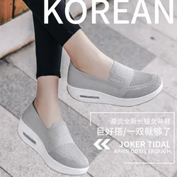 Women Walking Tennis Shoes Light Air Cushion Mesh Up Stretch Platform Sneakers Running Casual Sports Shoes