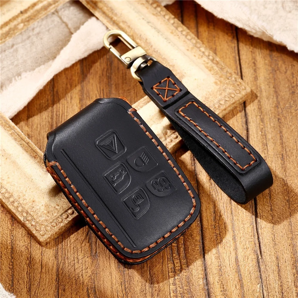 Genuine Leather Car Remote Key Fob Case Cover Shell Keychain For Land Rover Range Rover Discovery Evoque Jaguar XE XF XJ F-PACE