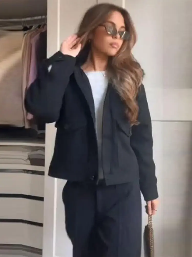 

Fashion Women's Coats Fur Collar Pocket Zipper Full Sleeve Warm Thicken Lady Coat 2025 Autumn Winter Female Street Outwear