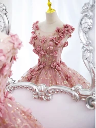 Customized Real Picture Pink Princess Girls Quinceanera Dress Flower Puffy Sweet 15 16 Birthday Party Prom Dresses Vestidos xv