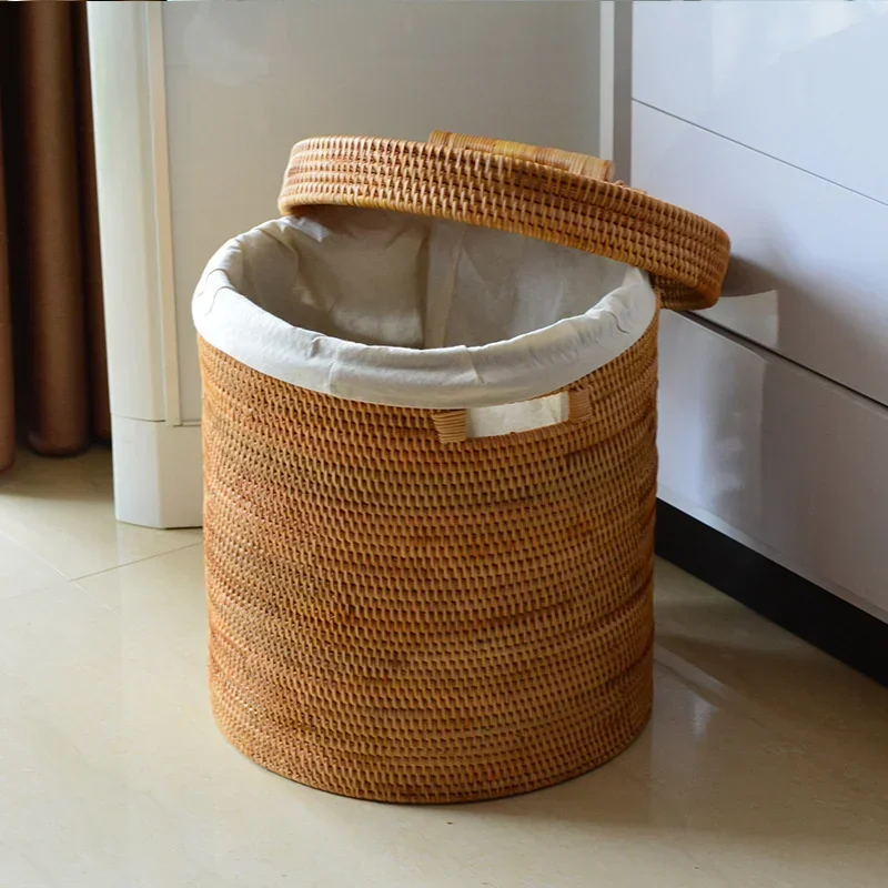 Vietnamese Handmade Rattan Dirty Laundry Basket Living Room Sundries Basket Children's Toys Retro Rattan Basket With Cover