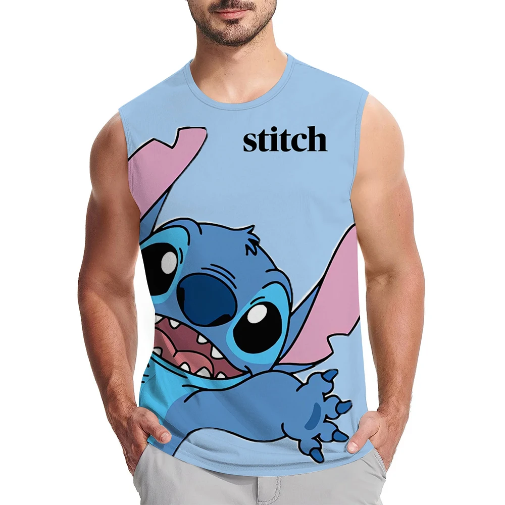 

Мужской жилет для фитнеса, спортивная одежда для спортзала Disney Stitch, хлопковый дышащий жилет для тренировок, летняя рубашка без рукавов с Y-образной спинкой