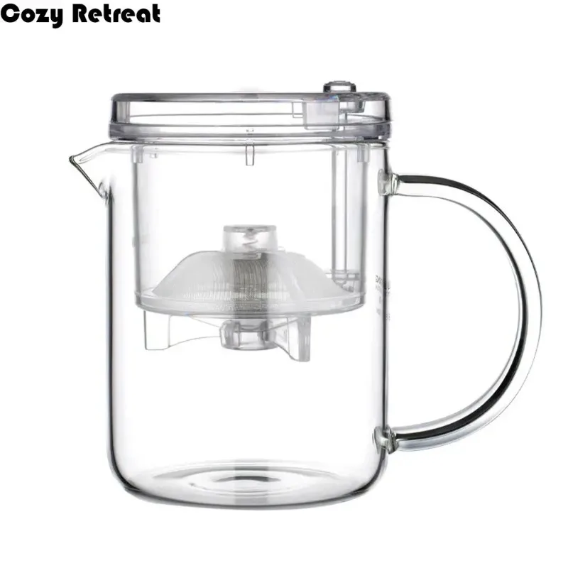 

Heat-resistant Glass Teapot with Filter Separation Glass Filter Transparent Tea Maker Leak-proof Press AUTO-OPEN Fair Cup Home