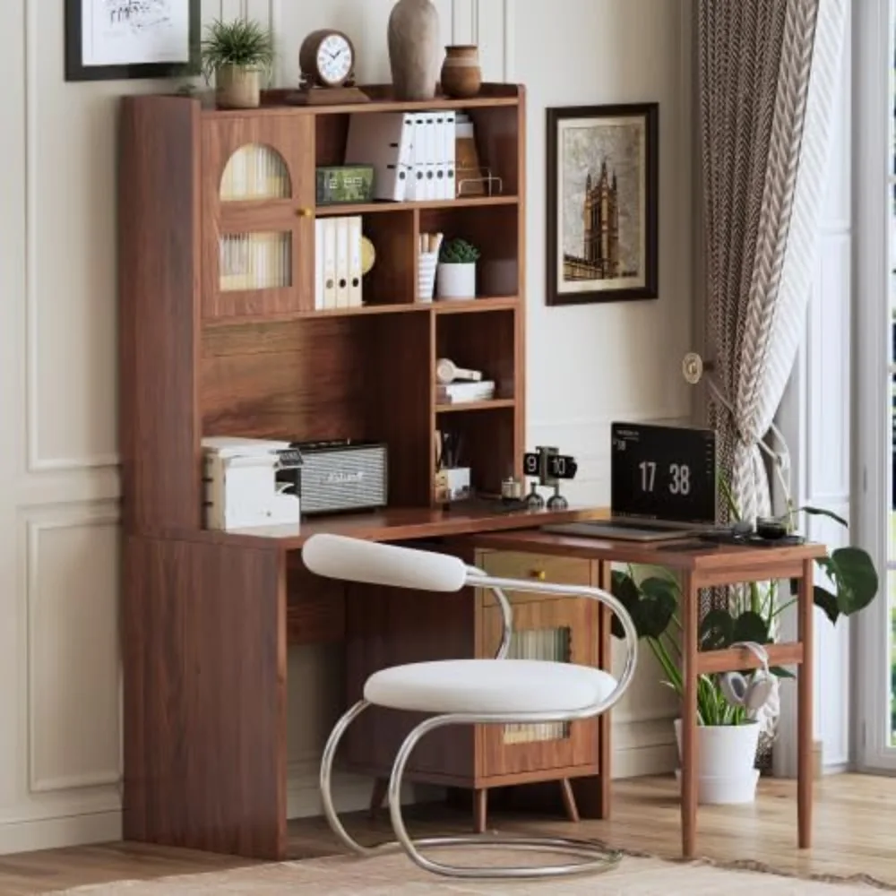 

Computer Desk with 90 Degree Rotating Desktop, 43x70 Inch Home Office Desk with Drawer and Storage Cabinets, Gaming Desk with S