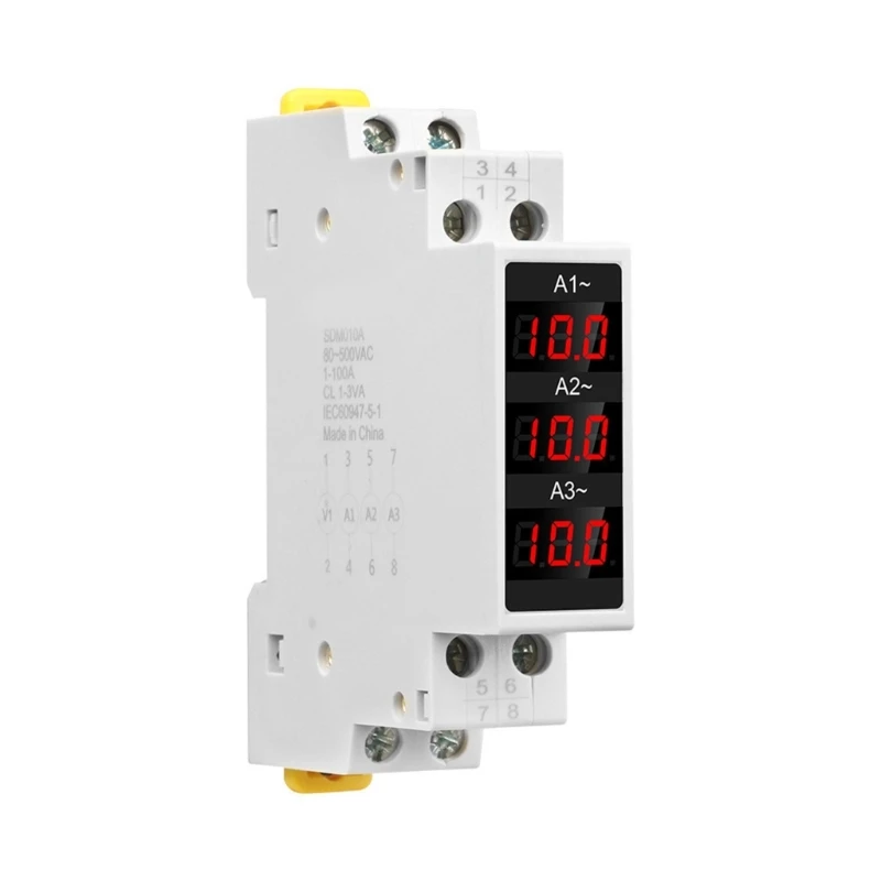 Din Mount 3 Phase Ampere Meter Current Meter Gauges AC80V~500V 1~100A LED Digital Display Ammeter