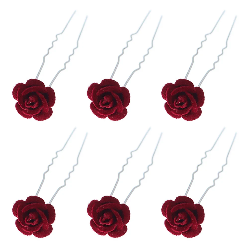 

6 Pcs Rose U-Shaped Hair Clasp Clips for Pin Wedding Hairpin Bun Cloth Holder Bridal Headpieces Miss Women Headdress