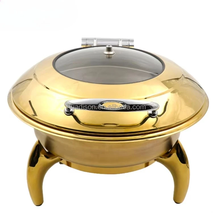 

Buffet Equipment Stainless Steel Chefing Dish Round Golden Chaffing Dish for Restaurant Hotel