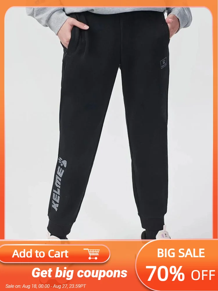

Kelme Men Fleece-lined Knitting Trousers Winter Thick Gray Sports Pants Casual Ankle-tied Sweatpants