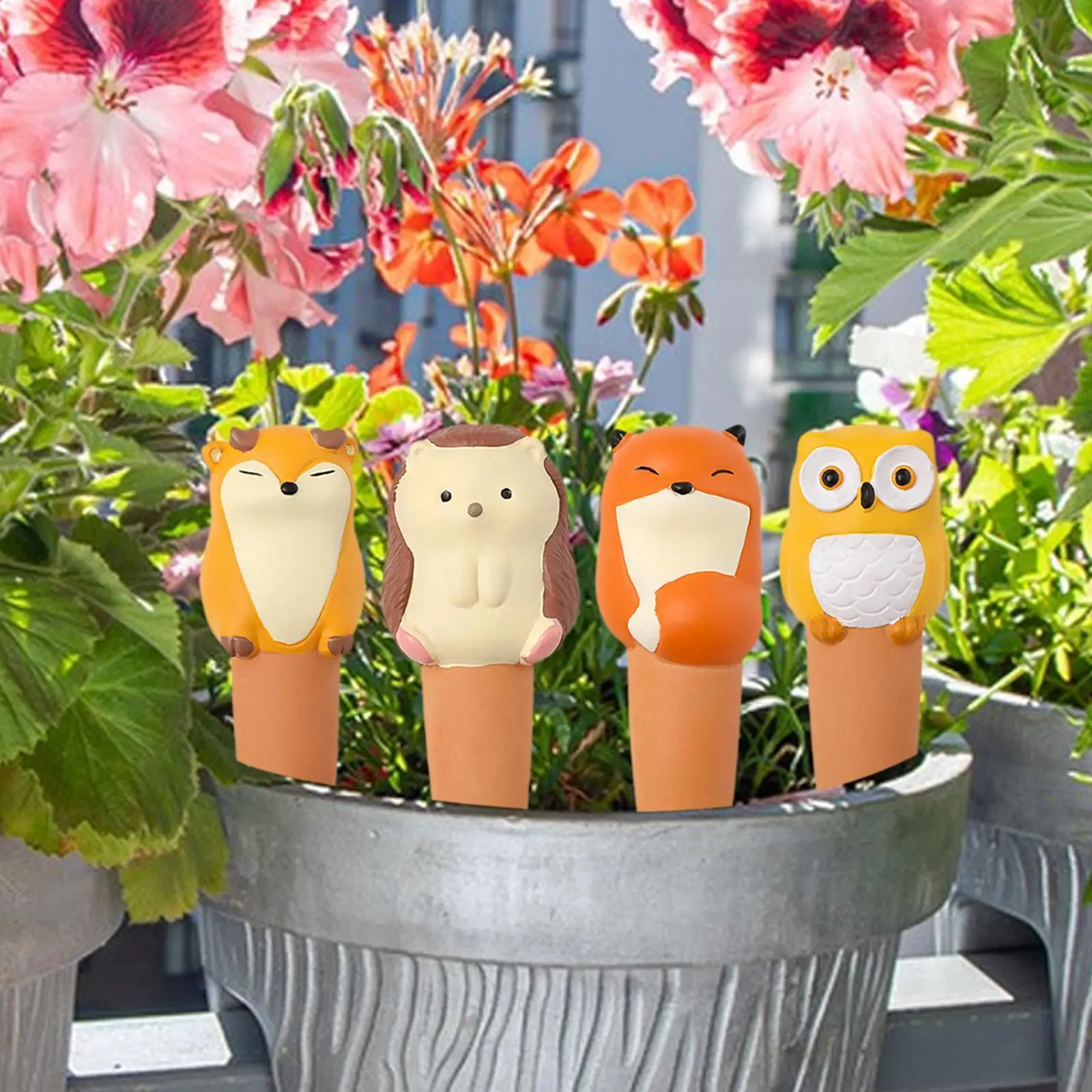 

4 шт., шарики для полива растений, садовые терракотовые украшения, кол для патио, поливочные горшки в форме животного, самополивная вставка для горшка