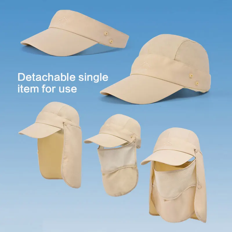 ฤดูร้อนป้องกันเบสบอลหมวกผู้ชายหมวกที่ถอดออกได้ป้องกันใบหน้าคอหูแห้งเร็ว UV ป้องกันหมวก Undefine Nasi