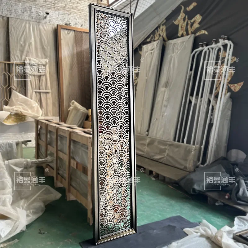Custom New Chinese Style Stainless Steel Screen Metal Carved Partition Living Room Entrance Background Wall Decorative Grille