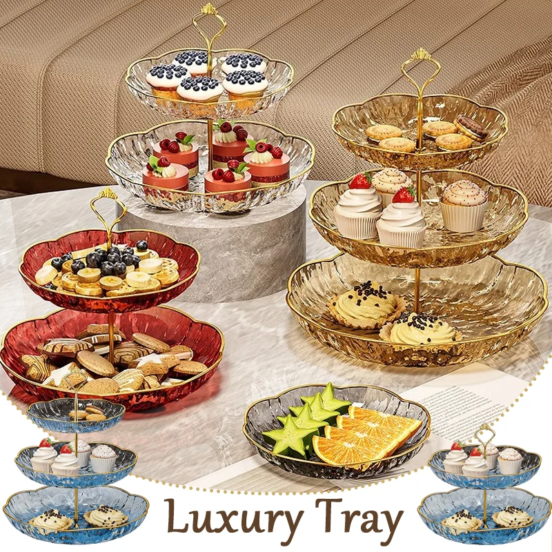 

Креативный многослойный прозрачный пластиковый поднос для фруктов с цветочной ручкой, металлический столб, стойка для десерта для конфетного торта, сухофруктов, домашнего декора