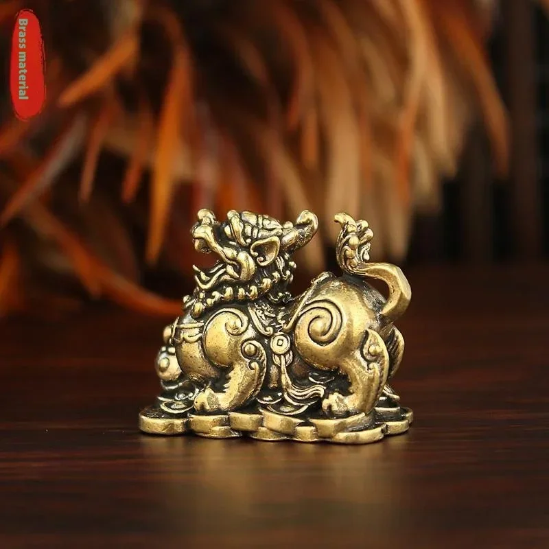 Pure Brass Ingot Lion Vintage Old Objects Home Decoration Office Desk Surface Panel Tea Ornaments Crafts Brass Ornaments