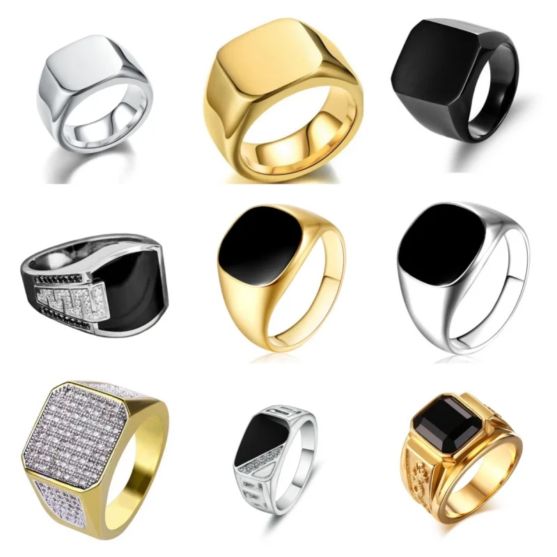 New 2023 Metal Glossy Rings for Men Geometric Width Signet Square Finger Punk Style Fashion Ring Jewelry Accessories Whole Sale