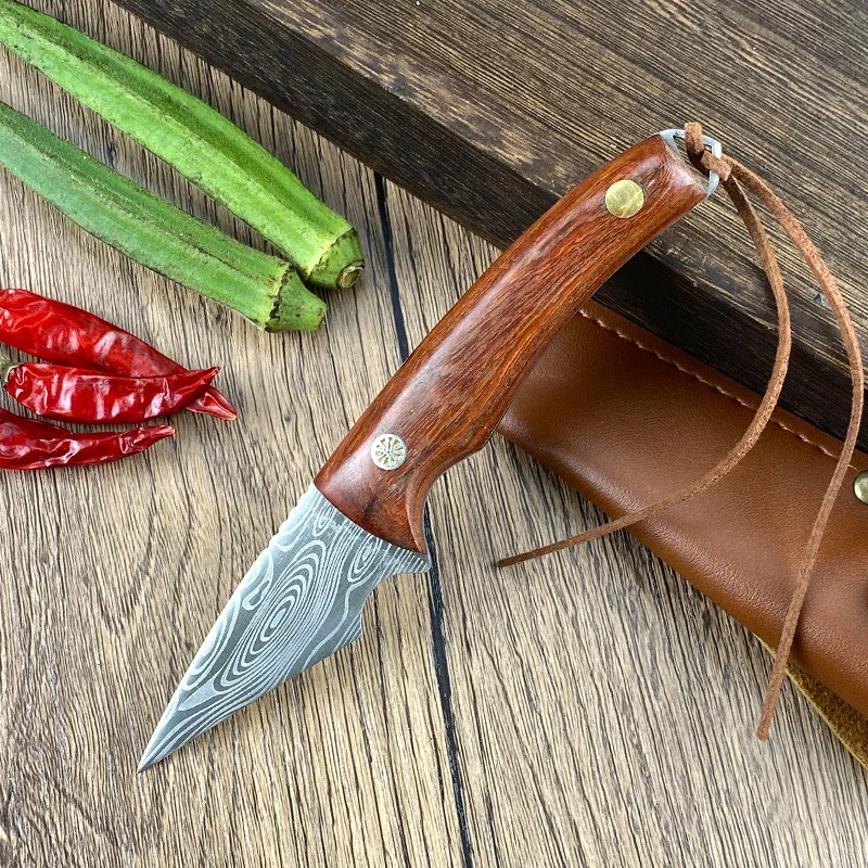 

Y-START 5CR13MOV Blade Red sandalwood Handle Artificial leather holster scabbard Survival Hunting Knife-NS1216