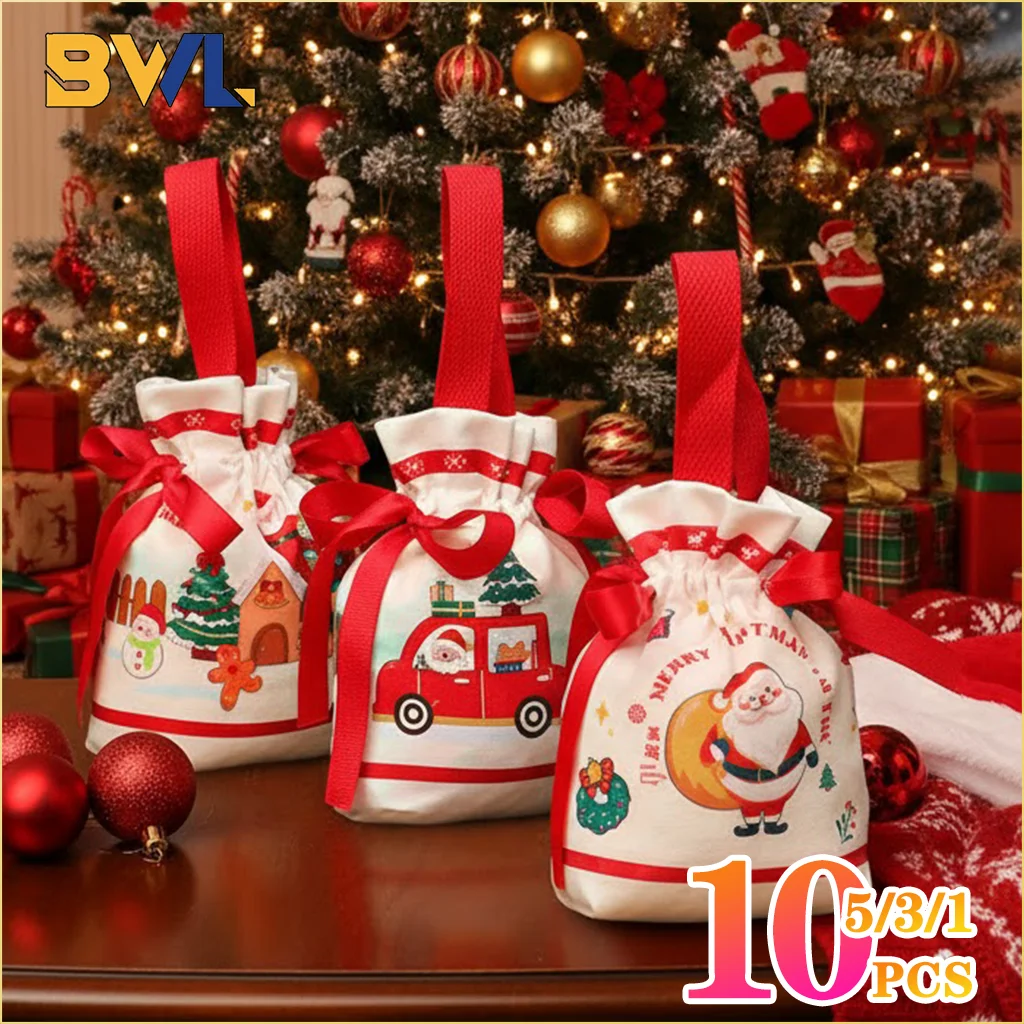 1–10 Stück Weihnachtsgeschenktüten, kreative Apfel-Süßigkeitstüten, wiederverwendbare Weihnachtsabend-Verpackung für Urlaub, Party und Geschenkverpackung