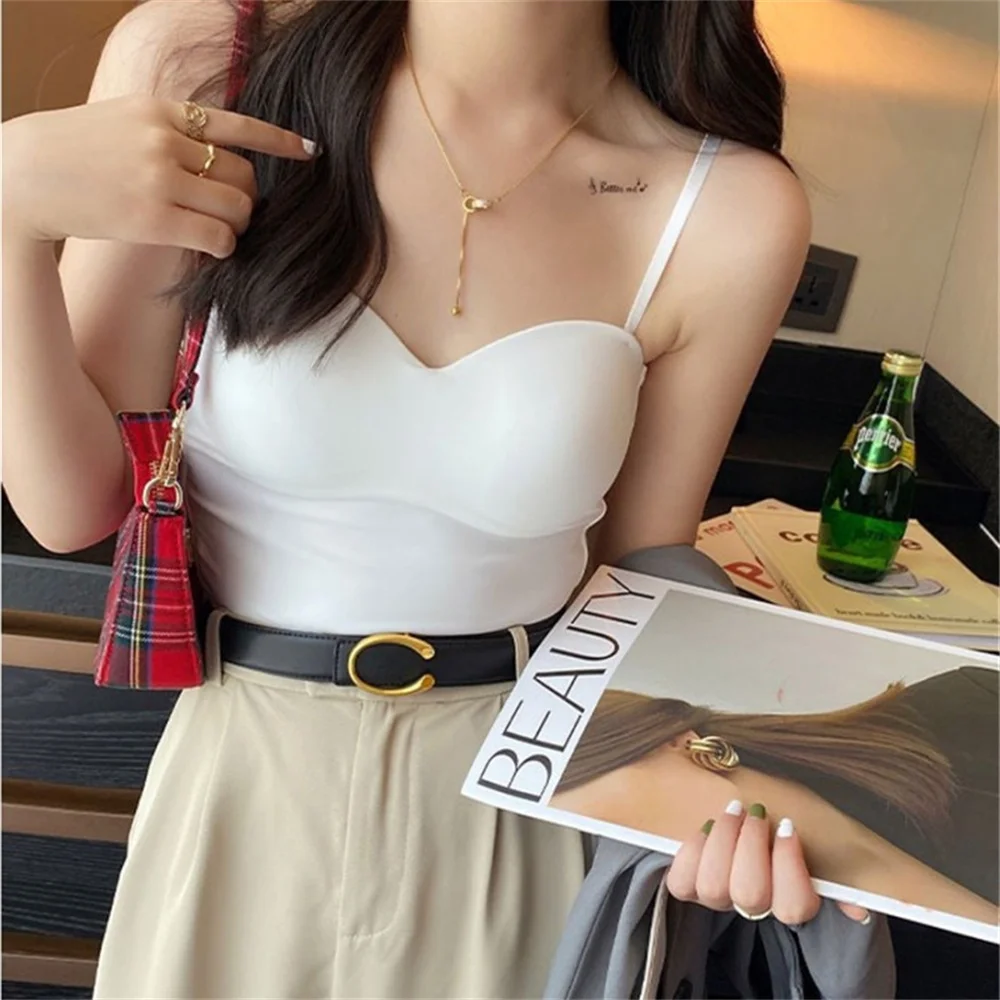 Women's Sexy Top Bra Backless Sports Underwear Solid Color Sleeveless Thin Shoulder Summer Tank Cup Ice Silk Comfort Suspenders