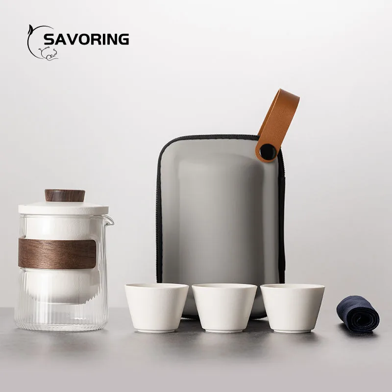 Simple Chinese Ceramic Tea Set 1 Pot 3 Cups With Bag Travel Tea Set Camping Porcelain Tea Bowl Cups Tea Ceremony Gaiwan Cup Tool