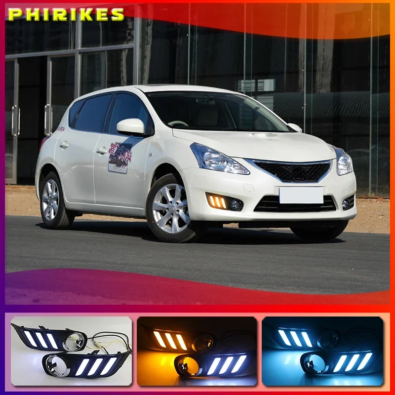 

1 пара для Nissan Tiida 2011-2015 спереди светодиод дневного света DRL мигающий DRL Дневной свет Противотуманные лампы рамка