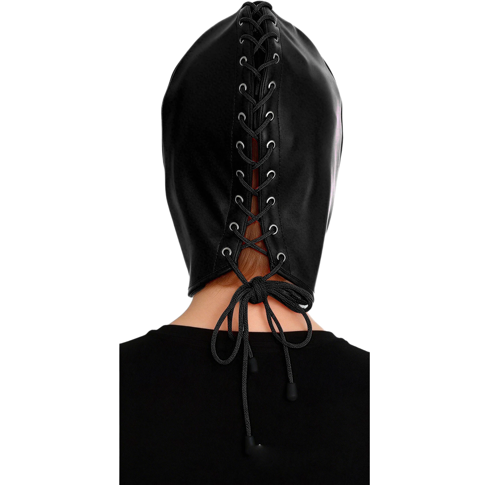 Leather Full Face Mask for Men Women Party Cosplay Games Headwear Double Layer Zip Head Hood Halloween Fun Face Bondage Masks