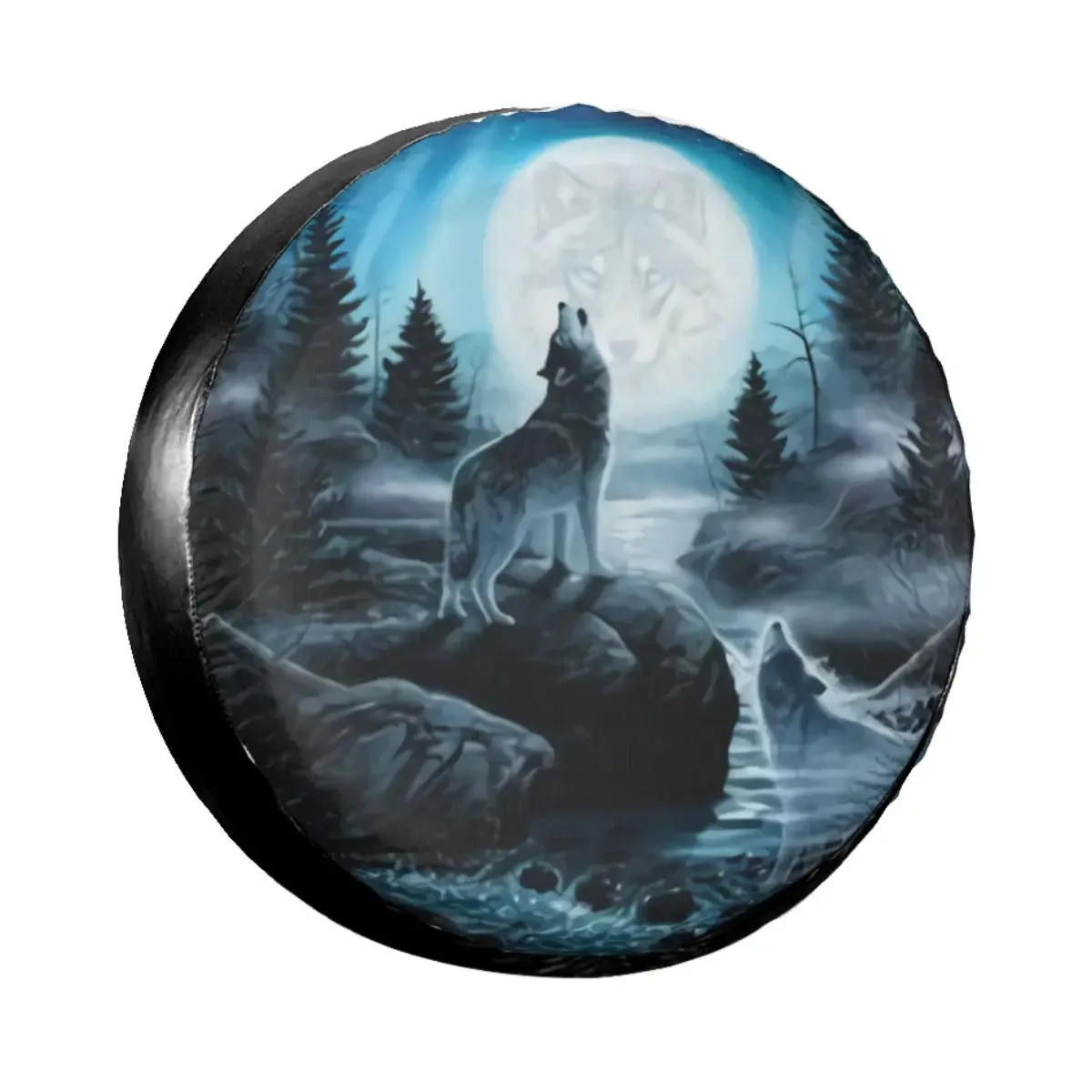 Wolf in The Moonlight Spare Wheel Tire Cover for Jeep Hummer Animal Waterproof Dust-Proof Vehicle Accessories Wheel Protector