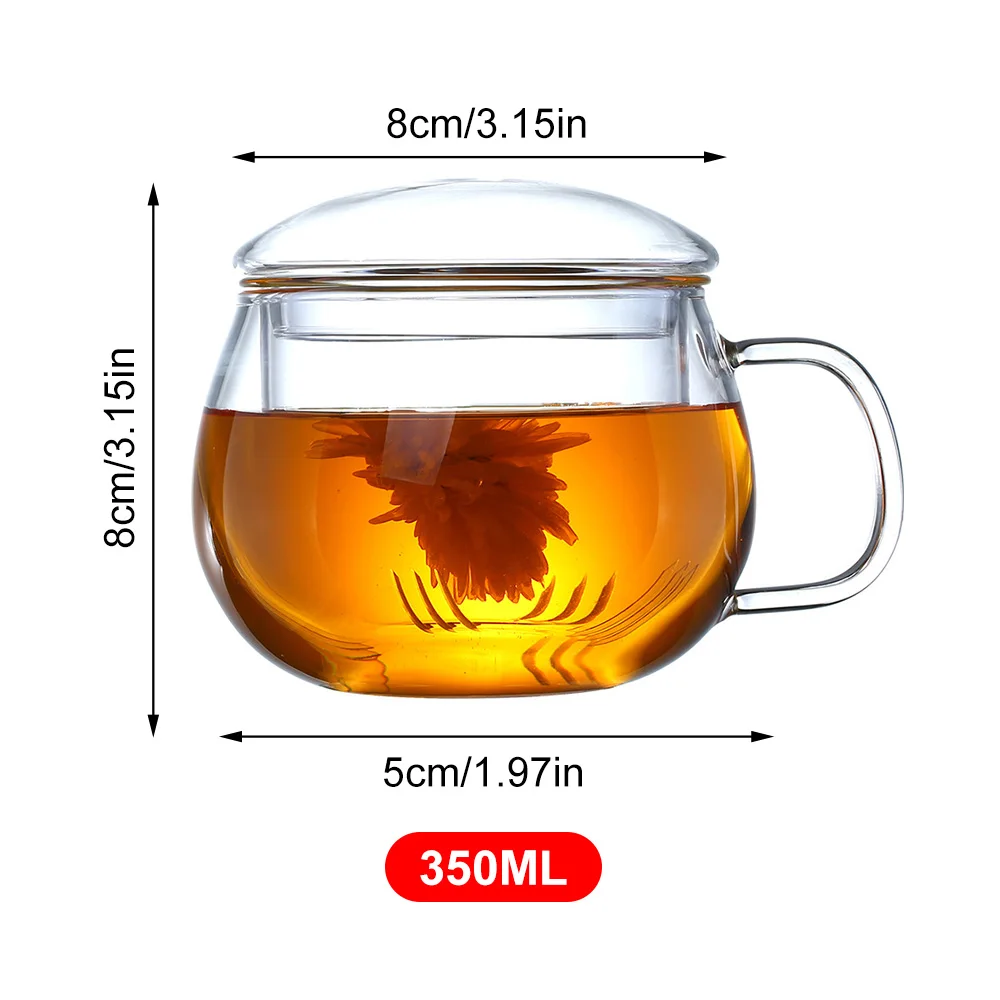 Glass Tea Infuser Cup Teacup Heat Resistant Explosion Proof Tea Infuser Milk Rose Flower Mug Office Tea Mug Drinkware 350ml