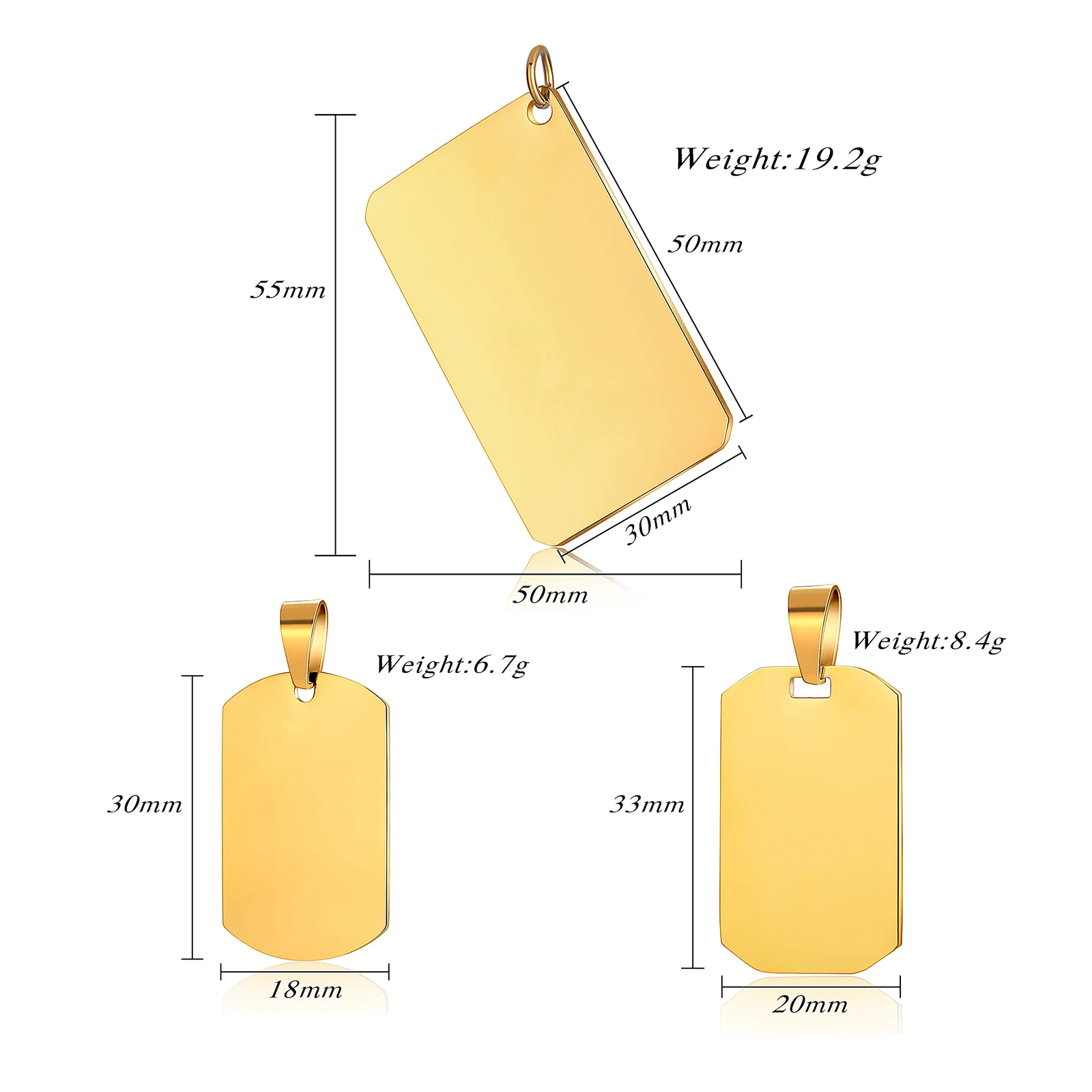 10pcs Wholesale Rectangular Dog Tag Stainless Steel Military Id Tag Pendant Titanium Steel Necklace Army Male Jewelry