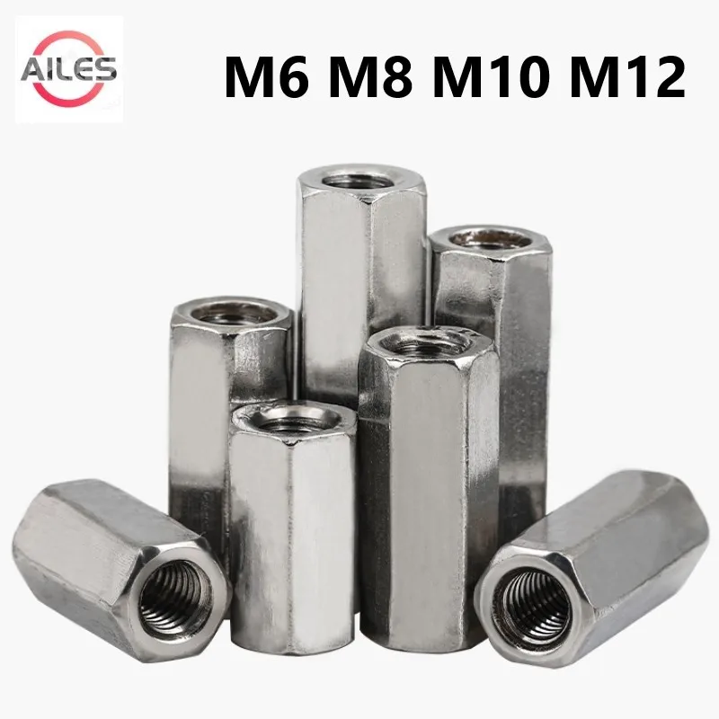 M6 M8 M10 M12 A2-70 304 Stainless Steel Hexagon Hex Extend Long Rod Coupling Nuts Hex Tubular Nut