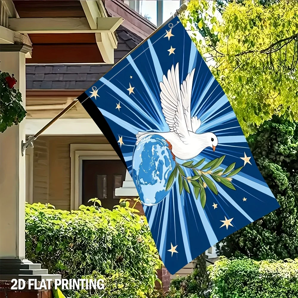 Peace Dove Globe Banner Polyester Garden Flag Durable 2D Print Outdoor Decoration