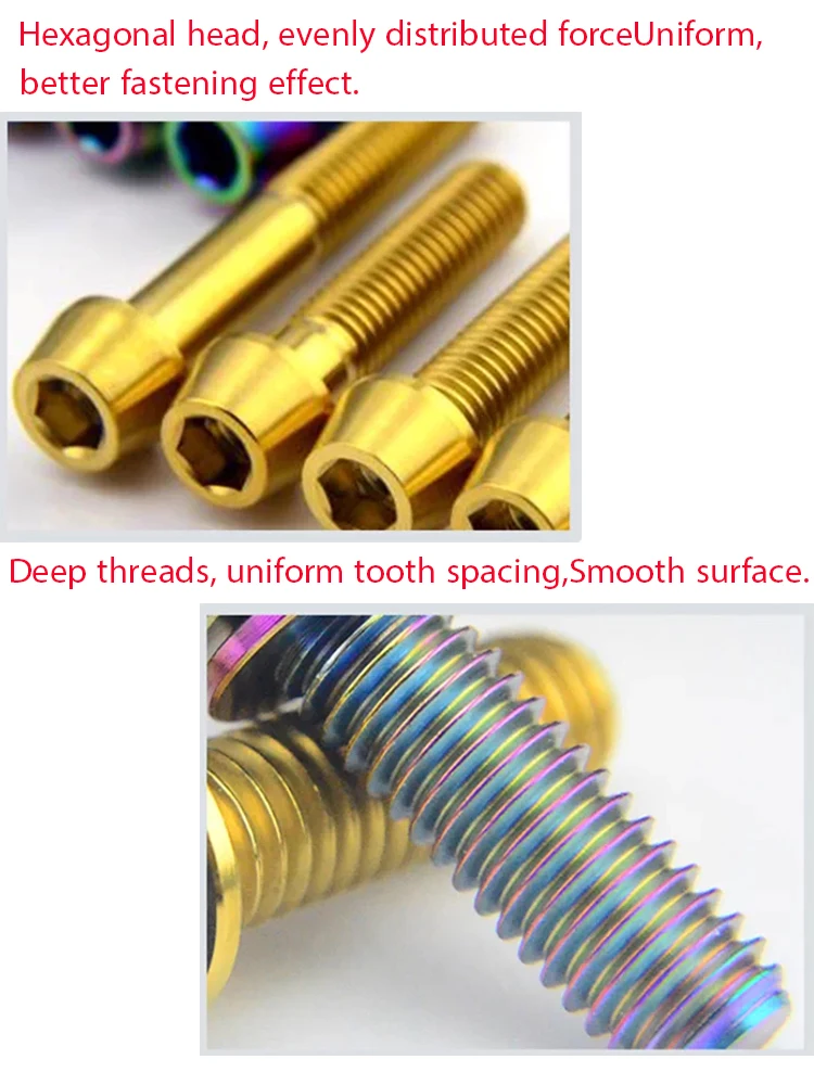 1-10pcs Titanium Hexagon Bolt M8×15/20/25/30/35/40/45/50/60mm Allen Key Taper Head Screws For Bicycle Stem Seatpost