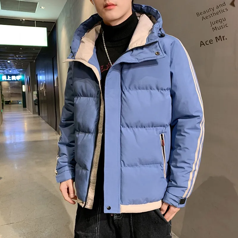 

Thiened Cotton Jaet with Hat for Men Casual Winter Coat Youth Faion Brand down Cotton Padded Boys Winter Outfit