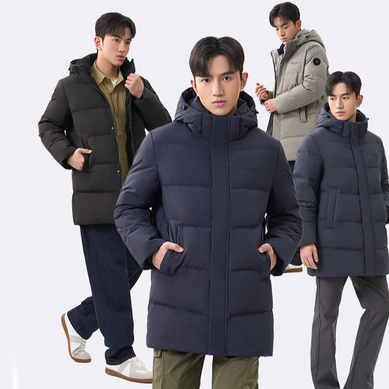 Chericom Men's Mid-Length Down Jacket Removable Hood Velvet Collar Winter Coats Zipper Side Pockets Casual Down Jacket Y309671Y