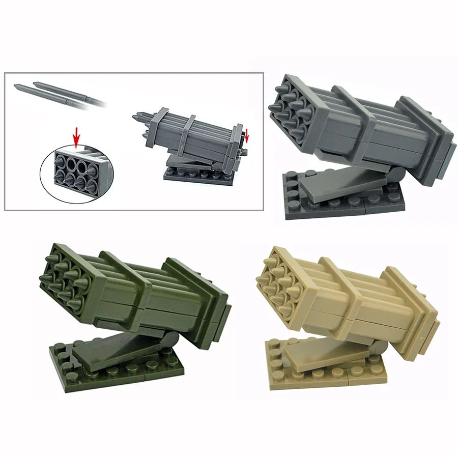 3Pcs WW2 Building Blocks Army Soldier Military Weapon German Equipment Rocket Cannon Anti-tank Rocket Missile Heavy Machine Toys