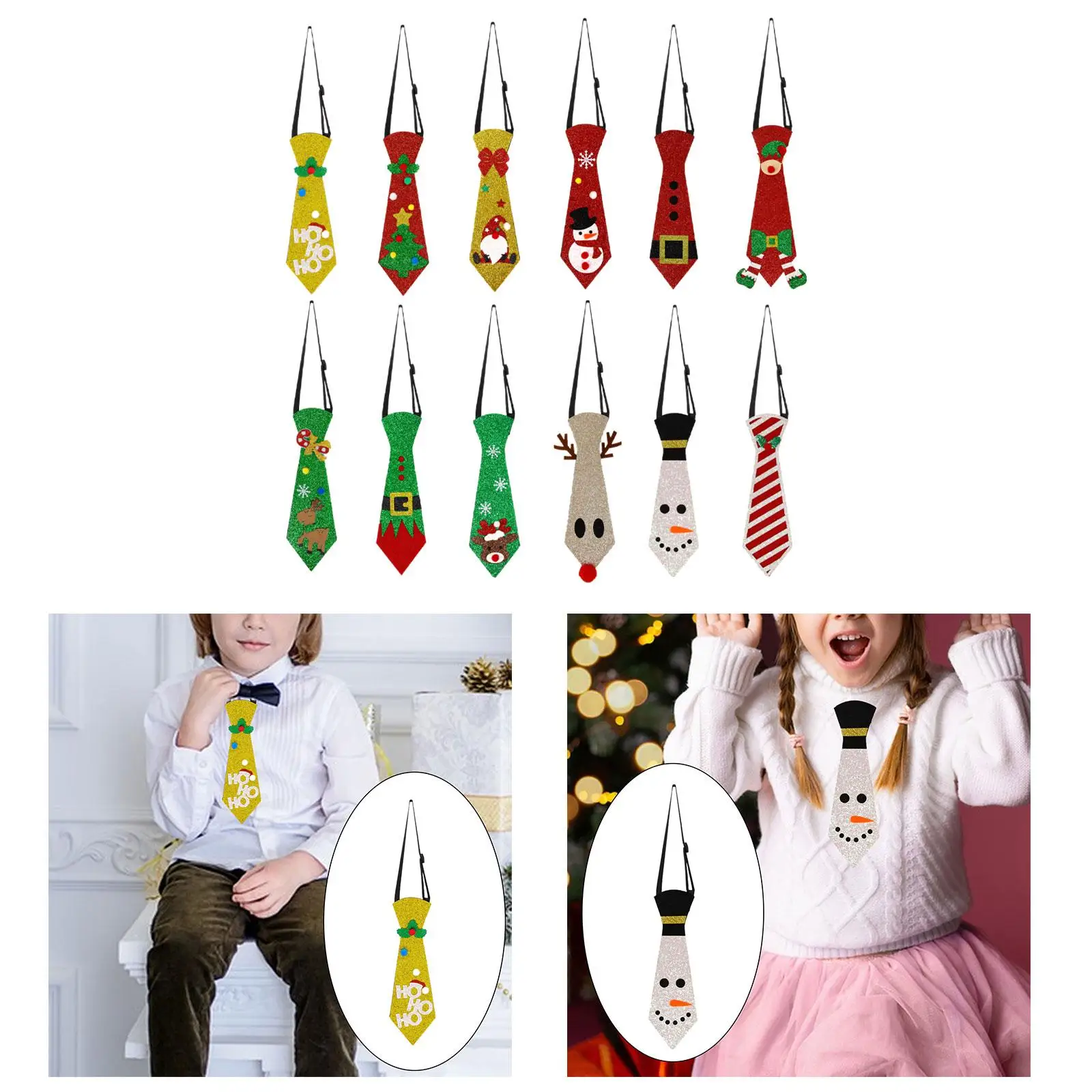 Christmas Tie Holiday Necktie Party Costume Xmas Festival Themes Ties Fancy Dress for Cosplay Ages 3-10 Years Old Carnival