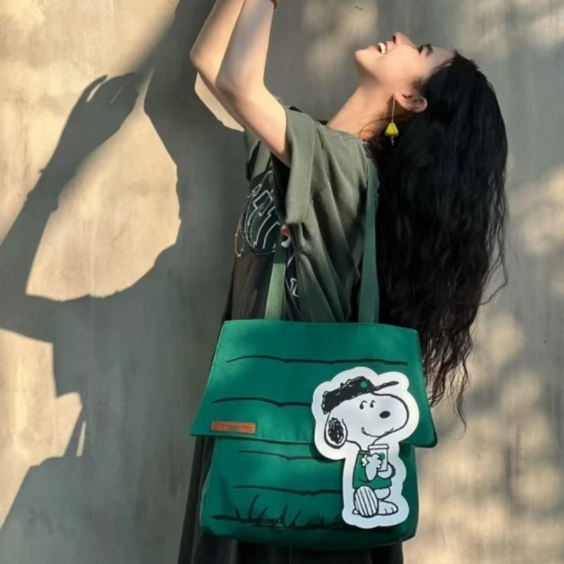 New Women's Snoopy Cartoon Canvas Handbag Large Capacity Cute Shoulder Bag Casual Daily Shopping Handbag