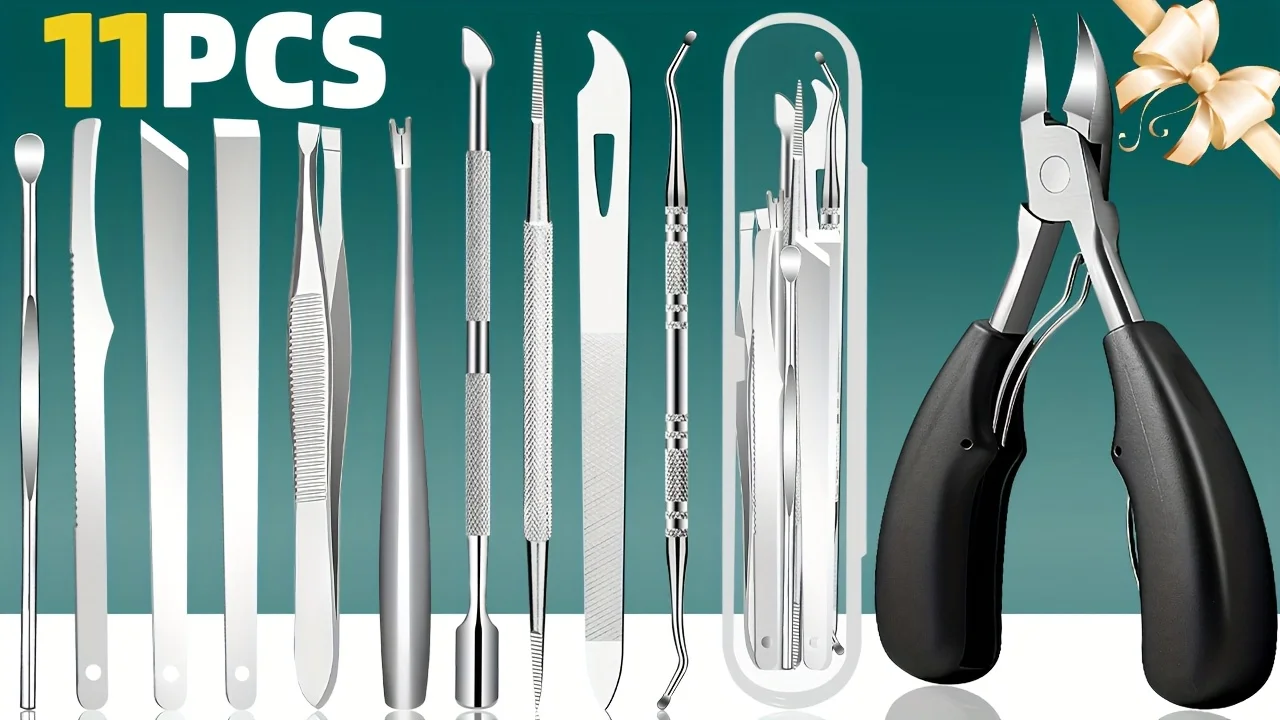 1/10/11-teiliges Edelstahl-Set zur Entfernung eingewachsener Zehennägel und Nagelhaut, Nagelknipser, ideal für die Maniküre und Pediküre von Männern und Frauen – Detail 1